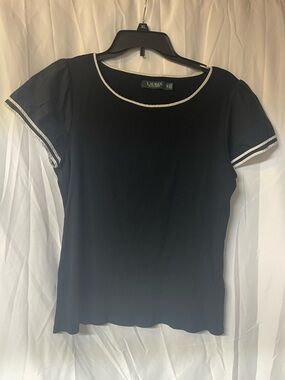 Ralph Lauren Black Short Sleeve Top with White Trim